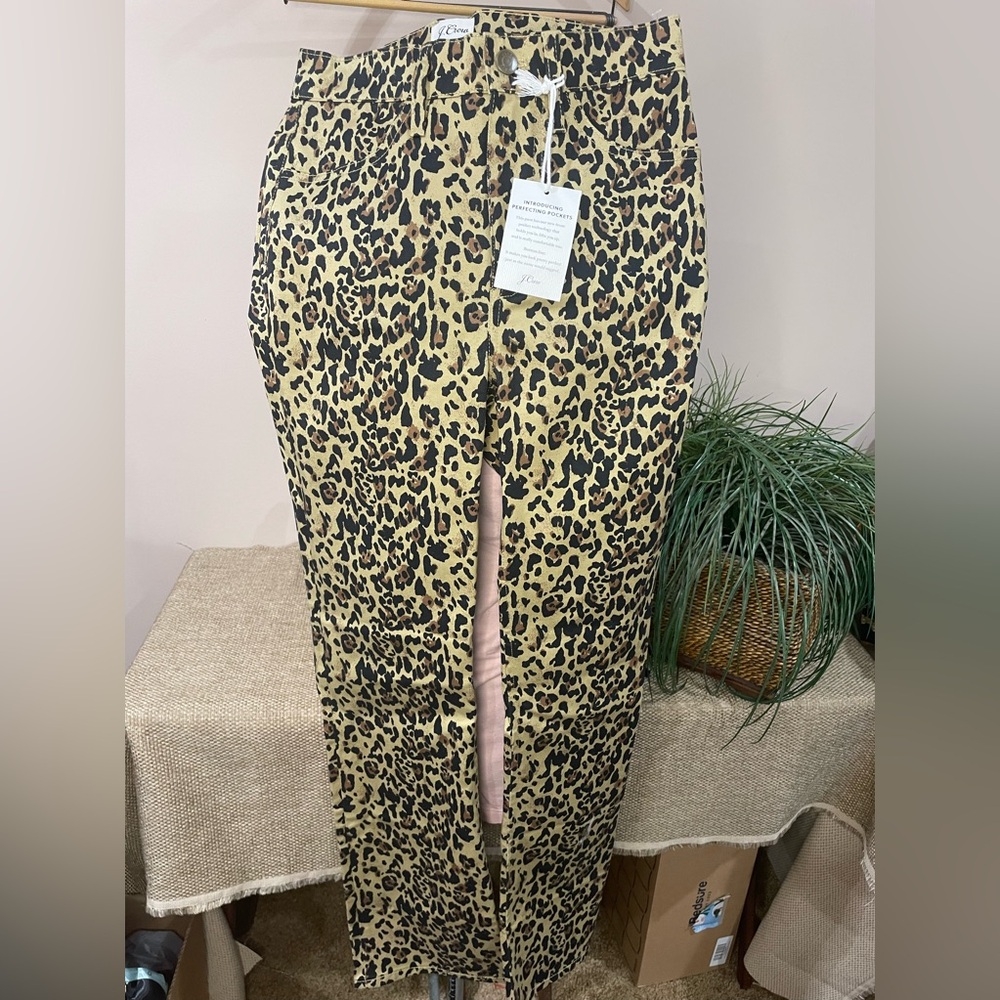 J. Crew stretch denim leopard print straight leg pants size 24